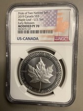 2019 Canada $5 Pride of Two Nations Maple Leaf  Early Releases Modified PF70 NGC picture