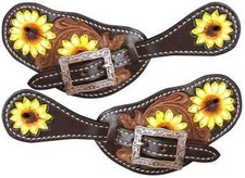 Showman Ladies Hand Painted Sunflower Spur Straps picture