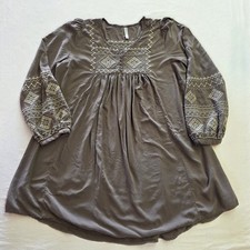 Monoreno Women's Large Brown Tunic Top Embroidered Peasant Southwest Bohemian picture
