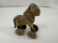 Vintage Handcrafted Solid Brass Horse on Wheels Figurine Cast Metal Decor Statue picture