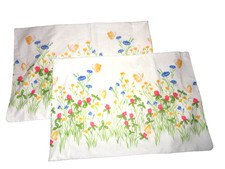 Vtg. BURLINGTON CARESS BUTTERFLY FLORAL PINK BLUE (2) STANDARD PILLOWCASES 20X32 picture