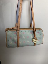 Y2K RARE Vintage Dooney & Bourke Heart Monogram Canvas Blue Barrel Bag 2000s picture