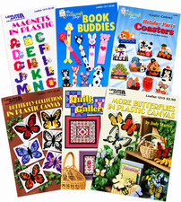 Lot 6 Vtg Plastic Canvas Pattern Leaflets Booklets Butterfly Bookmarks Coasters picture