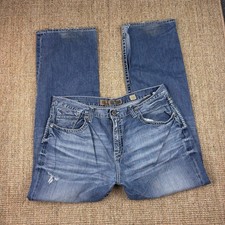 BKE Seth Jeans Mens 38x32 Blue Medium Wash Straight Leg Thick Stitch Buckle picture