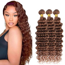 Human Hair Deep Wave Brazilian Virgin 22 24 26 Inch 3 Bundle #30 Brown 50g picture