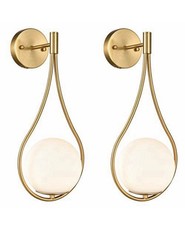 Holkirt Mid-Century Modern Brass Globe Wall Sconces Set of 2 New picture