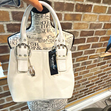 Tignanello Women's Medium White Pebbled Satchel Top Handle Silver, Charm Buckle picture