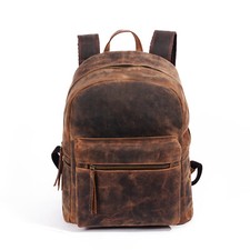Handmade Vintage 100% Pure Buffalo Leather Backpack Rucksack Travel College Bag picture