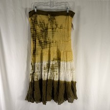  Metro Wear Midi Skirt Women's Large Yellow Green Cotton Lightweight Pull On picture