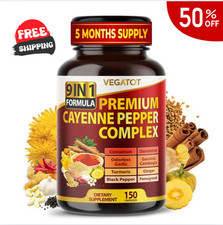 Organic Cayenne Pepper 9IN1 Complex 12,900Mg with Cinnamon, Ginger, Turmeric USA picture