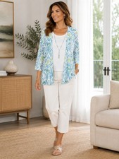 NWT Alfred Dunner Petite PS Chesapeake Bay 2 Pc Open Cardigan Shell Set Coastal picture