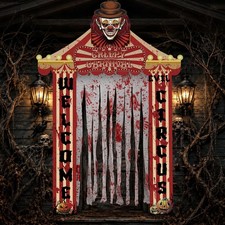 4 Pcs Halloween Creepy Carnival Door Decorations Evil Circus Porch Banner picture