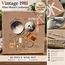 Vintage 1981 Atlas 10 Piece Wok Set #1127 NOS Unopened Made in USA 14” picture