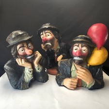 Lot of 3 Vintage Esco Emmett Kelly Jr. Chalkware Clown Bust Statues Weary Willie picture