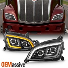 For 2011-2021 Peterbilt 579 587 Dual Projector Headlight w/DRL Sequential Black picture