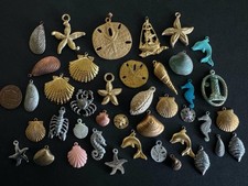 Vintage Mixed Metal Nautical Shell Marine Life Charms Pendants Lot 40 picture