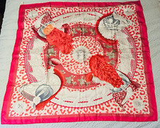 Hermès Casques et Plumets Silk Twill 90cm Scarf Red Pink Gray, J Abadie Mint picture