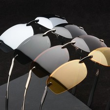Polarized Driving Sunglasses Men Rimless Metal Frame UV400 Aviator Pilot Vintage picture