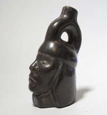 Vintage Peruvian Moche Head Portrait Bottle Miniature Small Pre Columbian Style picture