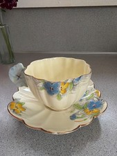 Royal Paragon Floral Teacup Saucer Flower Handle Hand Painted England Vintage picture