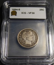 1894 s Barber Quarter - ICG VF30 picture