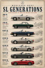 Mercedes Benz SL Generations Poster 13x19 – 300SL Pagoda R107 R129 Classic Cars picture