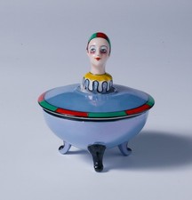 RARE Noritake Deco - Vintage Powder Puff Box - Figural Clown Handle - 3-Piece picture