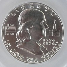 2026 Silver Franklin Privy Half Dollar Dan Carr Overstrike ANACS MS70 Presale picture