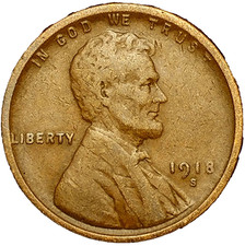 1918 S Lincoln Wheat Cent Fine - Very Fine (F-VF) Circulated Copper 1c Penny picture