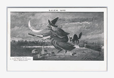 1903 Antique UU UDVB Postcard Whipple 1692 Salem Witch Broom Cat Halloween RARE picture