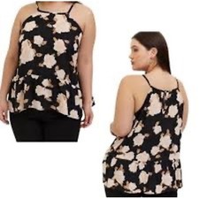 Torrid Black Floral Georgette Drop Waist Peplum Halter Top Plus Size 1X 14-16 picture