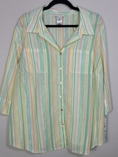NWT Alfred Dunner Metallic Striped Button Up Shirt Size 2X picture
