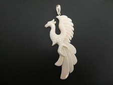 Phoenix Bird Sterling Silver 925 Carved Bubalus Bubalis Bone Pendant Necklace picture