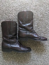 Vintage Lucchese Ostrich Cowboy Roper Boots Mens Size 8 D Black Cherry Exotic picture