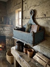 Primitive Painted Candle Wall Box Early American Colonial Home Decor Tavern Blue picture