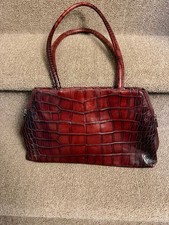 Furla Crocodile-Embossed Leather Shoulder Bag Burgundy picture