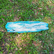 Blue & White Painted Petrified Wood Fossil Log  26 In Long 7 Inch Wide picture
