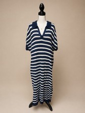 Sonoma Women’s XL Navy White Striped Knit Maxi Dress Collared Short Sleeve Coast picture