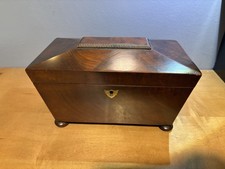 Antique 19th C English Mahogany Double Tea Caddy Regency Sarcophagus Box picture