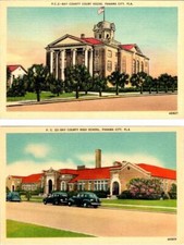 2~ca1940s Postcards Panama City, FL Florida BAY COUNTY COURT HOUSE & HIGH SCHOOL picture