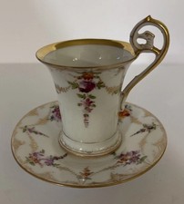 Antique Richard Klemm DRESDEN Chocolate Cup & Saucer Floral Gold Trim Germany picture