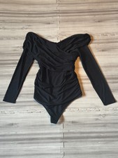 NWT Abercrombie & Fitch Women's Black Long-Sleeve Mesh Foldover Bodysuit picture