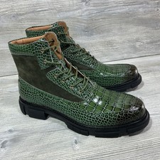 Marc Nolan Otis Green Crocodile Print Leather Lace-Up Combat Boots Men's Size 15 picture