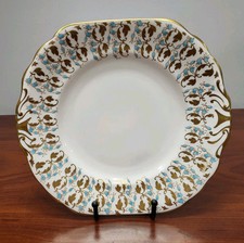 ROYAL CHELSEA  England  CAKE PLATE  9.5 x 9  Gold Gilt  Raised Turquoise Flowers picture