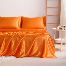 4 Pcs Lustrous Satin Silk Sheet Set Deep Pocket Bed Sheet Wrinkle Fade Resistant picture