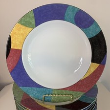 (4) Mikasa Currents Multicolor Rimmed Soup Bowls 8 1/2