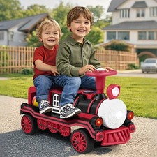 Large 2-Seater Red 12V Battery Kids Ride On Train w/2 Speed,Music,Lights,Storage picture