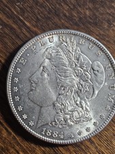 1884-P MORGAN SILVER DOLLAR, 90% SILVER, BU GOOD LUSTER picture