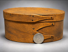 Early Antique 19th C Shaker Oval Pantry Box Mustard Paint  picture