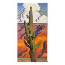 Original Western Landscape Painting Cactus Canyon Clouds Signed 10x20 Impression picture